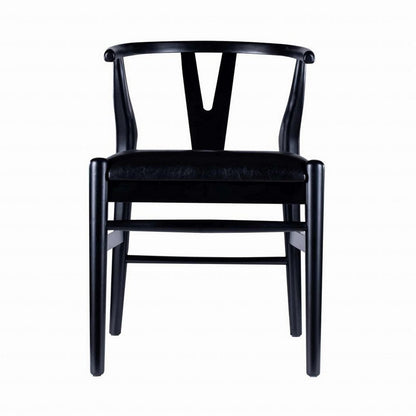 Benjara Cera Dining Chair Set of 2, Rich Faux Leather Seat, Black Rubberwood