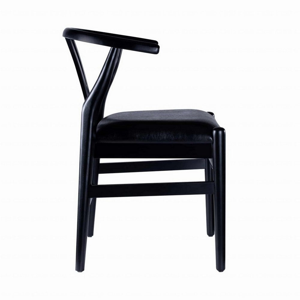 Benjara Cera Dining Chair Set of 2, Rich Faux Leather Seat, Black Rubberwood