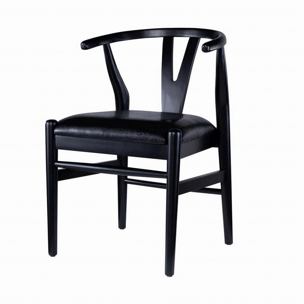 Benjara Cera Dining Chair Set of 2, Rich Faux Leather Seat, Black Rubberwood