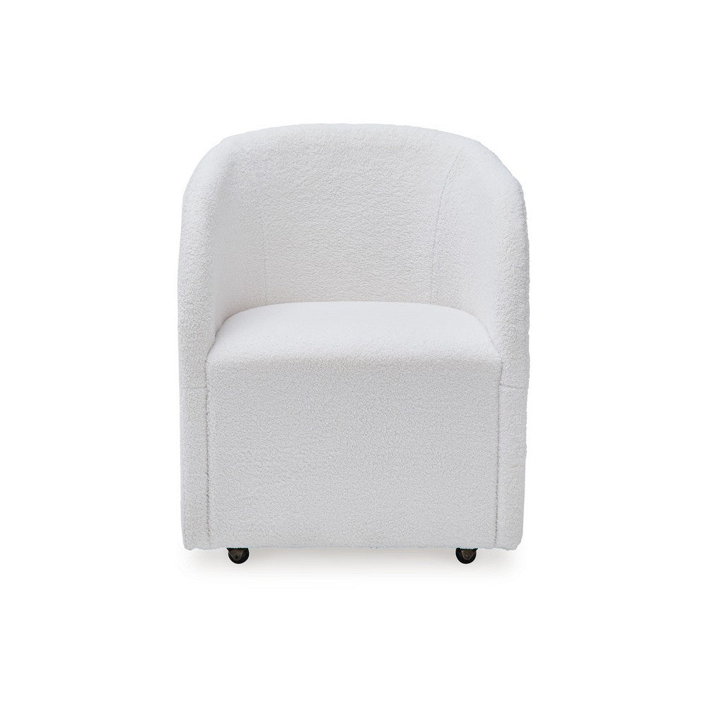 Benjara Robeck Dining Armchair Set of 2 with Wheels, Ivory Boucle Polyester