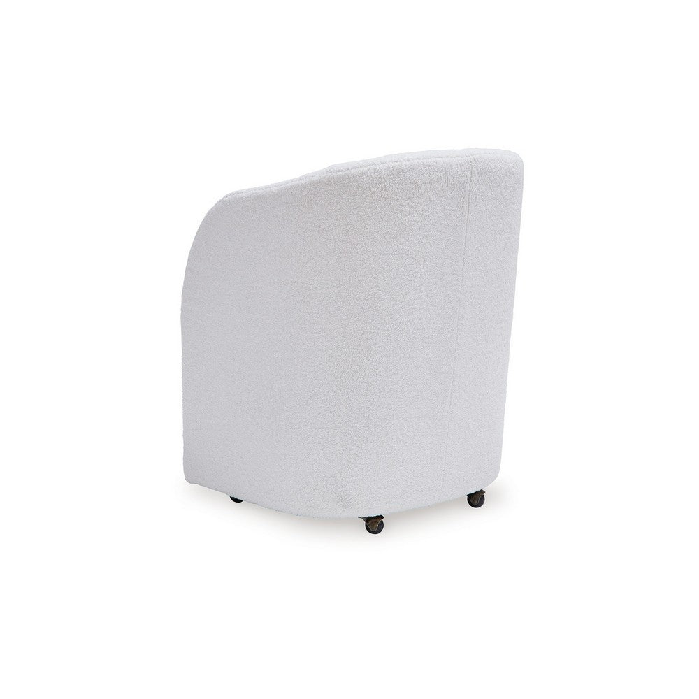 Benjara Robeck Dining Armchair Set of 2 with Wheels, Ivory Boucle Polyester