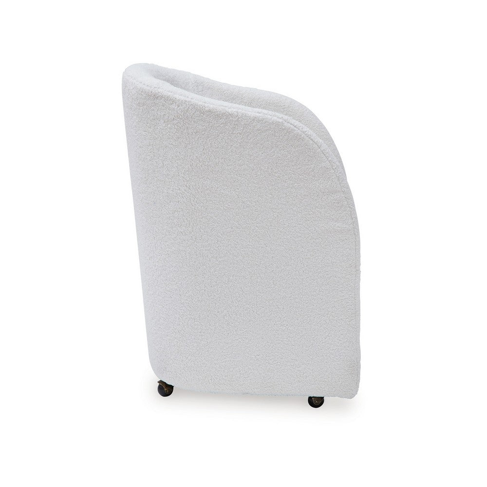 Benjara Robeck Dining Armchair Set of 2 with Wheels, Ivory Boucle Polyester