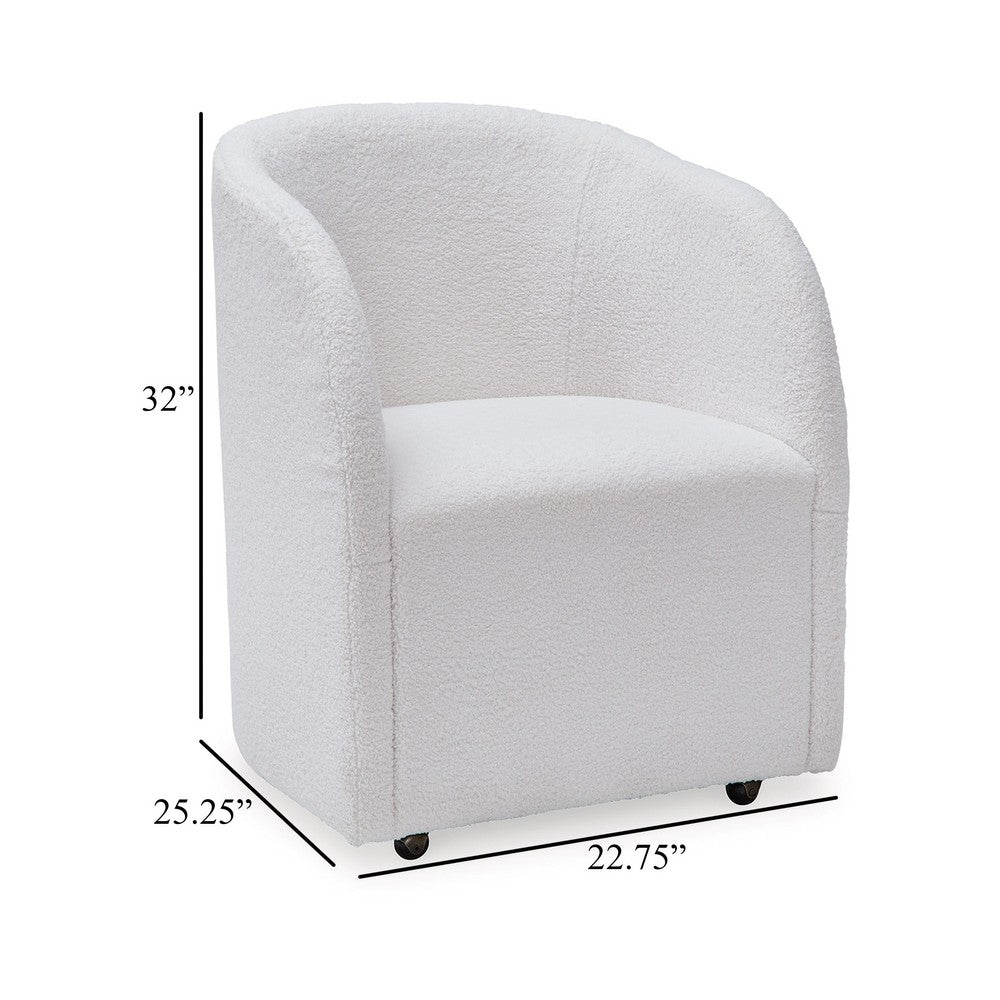 Benjara Robeck Dining Armchair Set of 2 with Wheels, Ivory Boucle Polyester