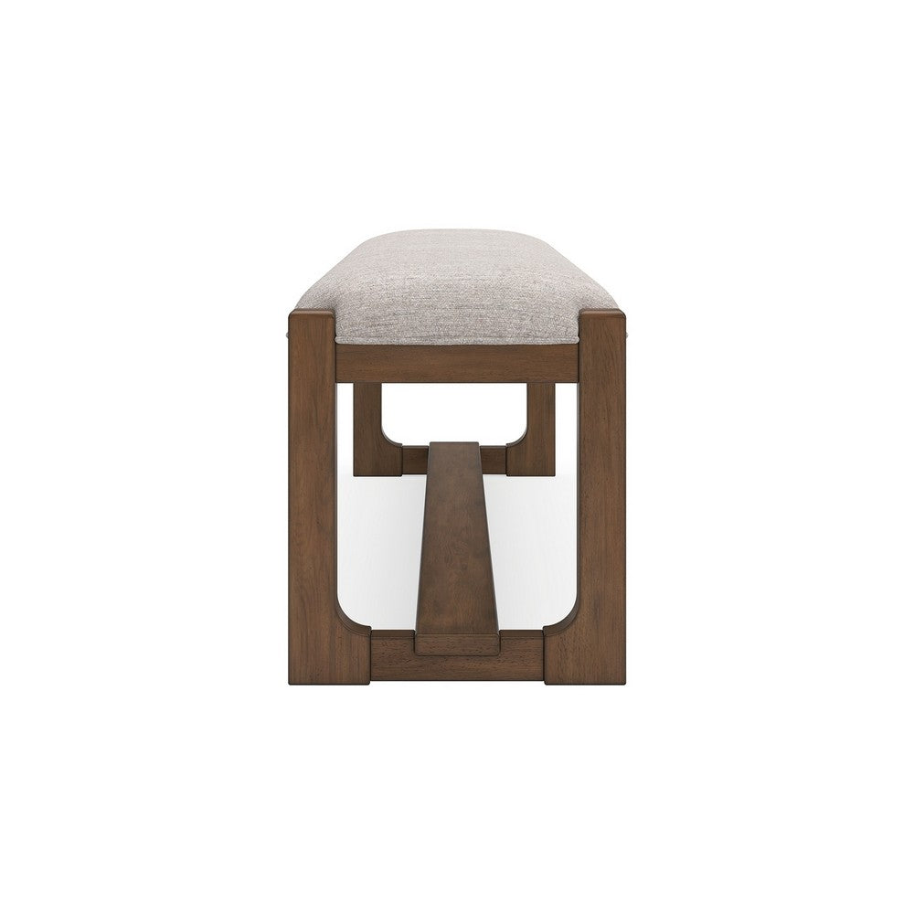 Benjara Cabal Large Dining Bench, Padded Beige Polyester, Brown Wood, 64 Inch