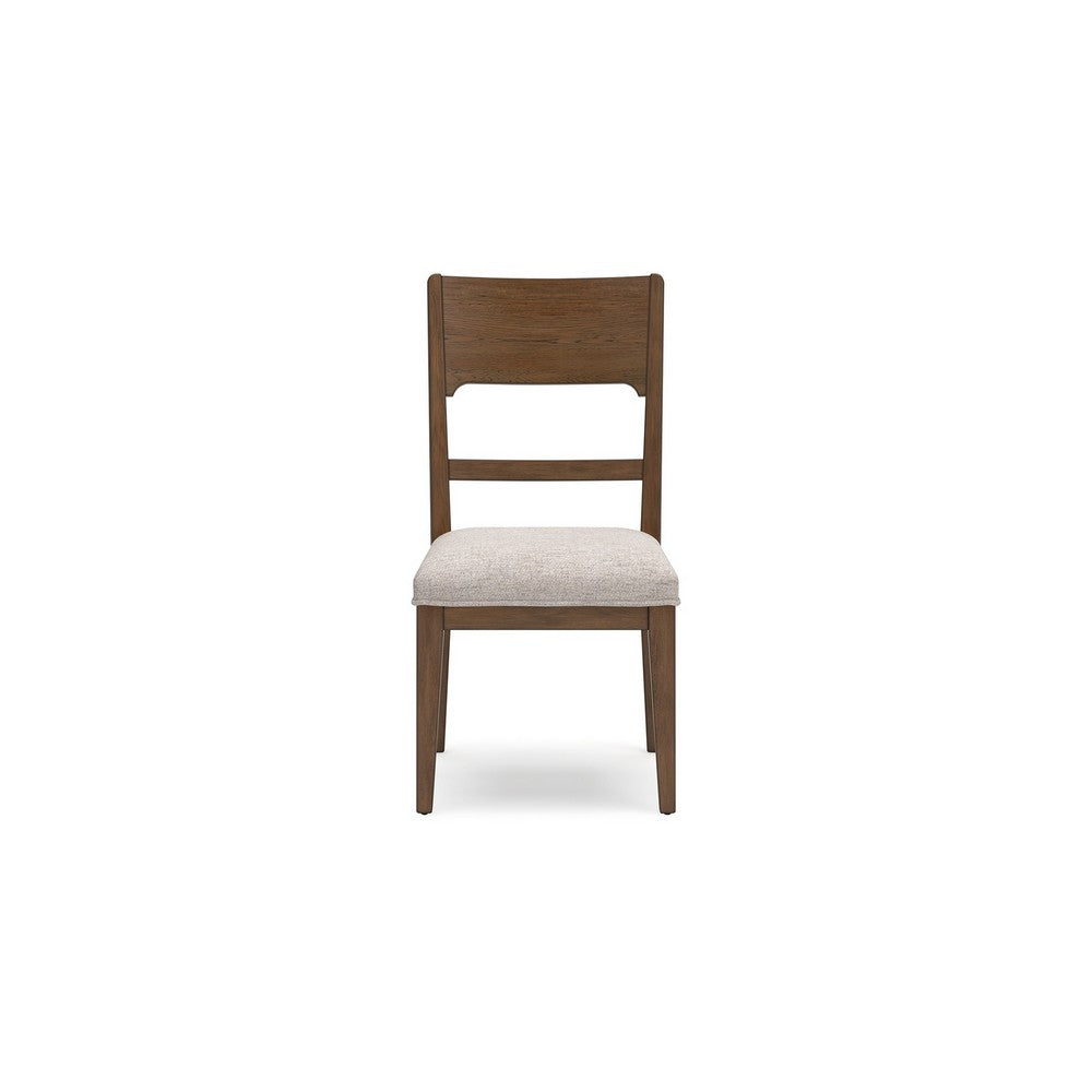 Benjara Cabal Dining Side Chair Set of 2, Beige Polyester, Brown Hickory Wood