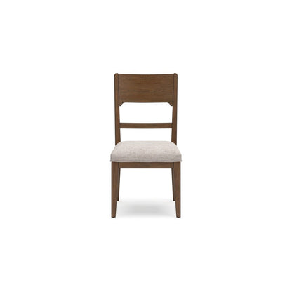 Benjara Cabal Dining Side Chair Set of 2, Beige Polyester, Brown Hickory Wood
