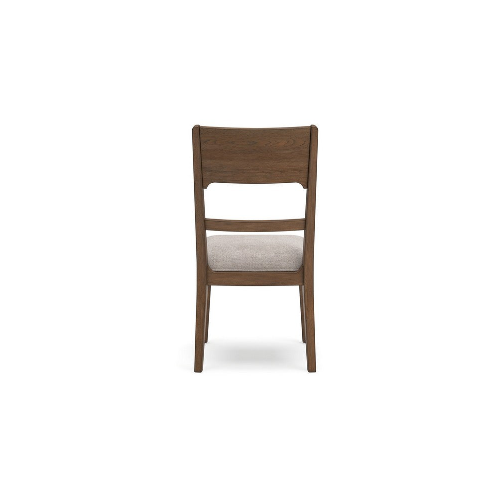 Benjara Cabal Dining Side Chair Set of 2, Beige Polyester, Brown Hickory Wood