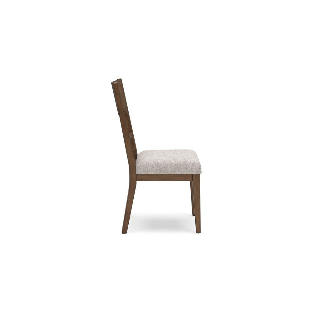 Benjara Cabal Dining Side Chair Set of 2, Beige Polyester, Brown Hickory Wood