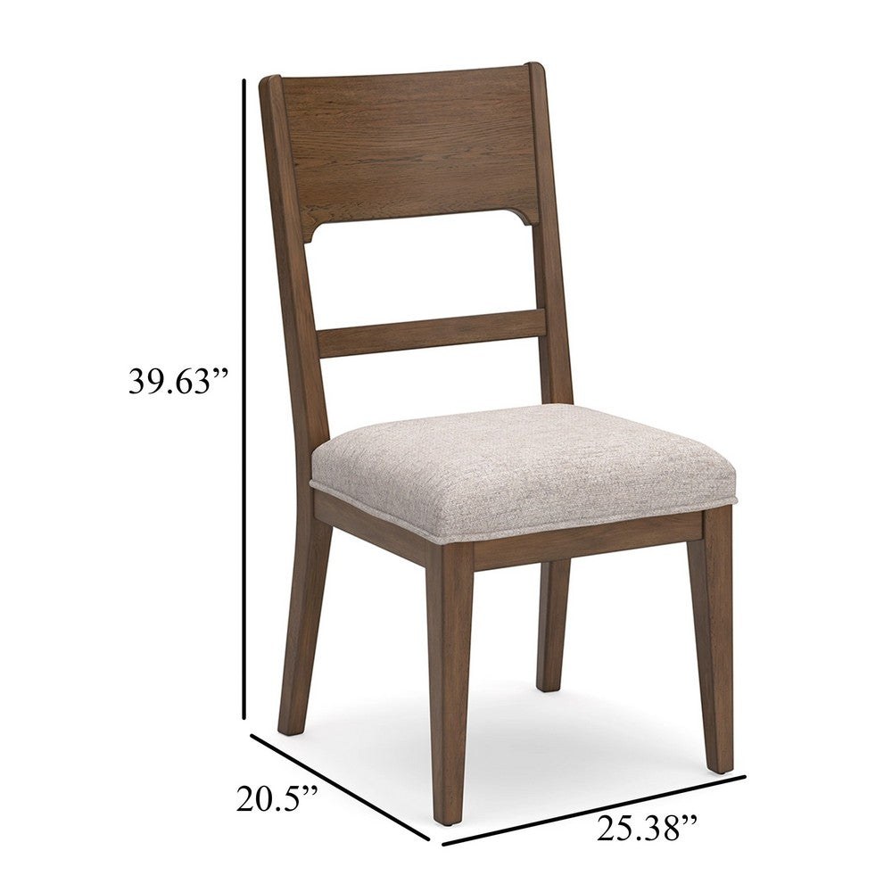 Benjara Cabal Dining Side Chair Set of 2, Beige Polyester, Brown Hickory Wood