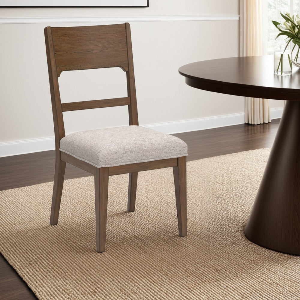 Benjara Cabal Dining Side Chair Set of 2, Beige Polyester, Brown Hickory Wood