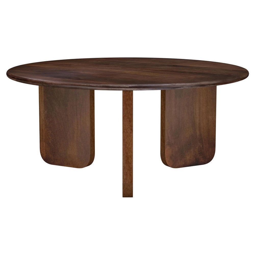 Benjara Novo Coffee Table, 36 Inch, Rustic Three Panel Legs, Brown Mango Wood