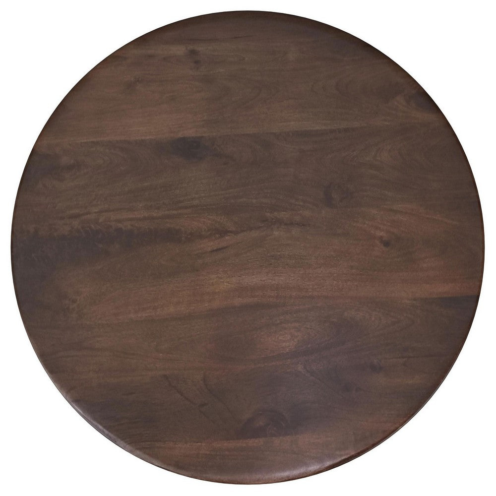Benjara Novo Coffee Table, 36 Inch, Rustic Three Panel Legs, Brown Mango Wood