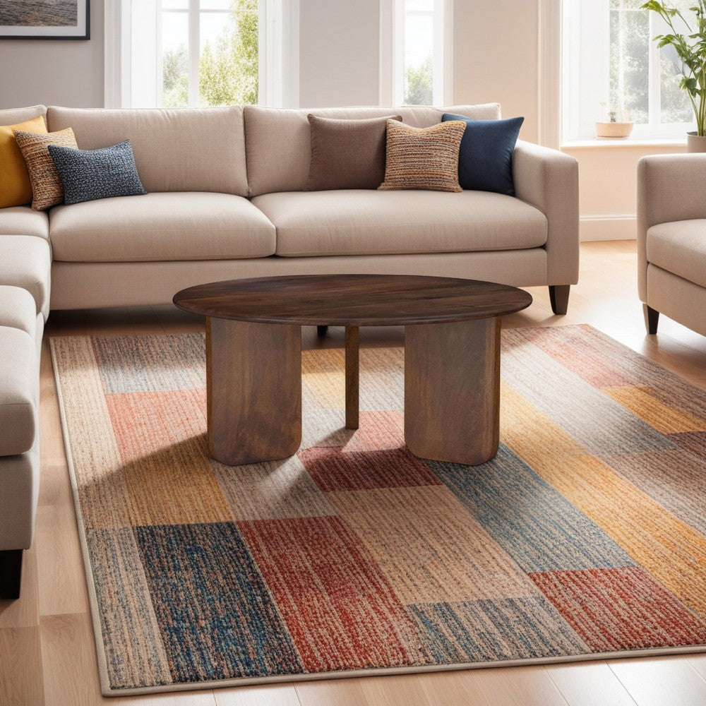 Benjara Novo Coffee Table, 36 Inch, Rustic Three Panel Legs, Brown Mango Wood