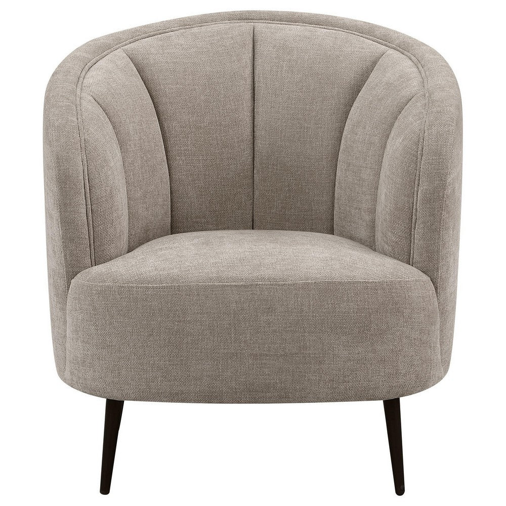 Benjara Zui Curved Accent Armchair, 33 Inch, Beige, Modern Sleek Tapered Metal Legs