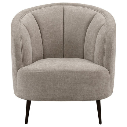 Benjara Zui Curved Accent Armchair, 33 Inch, Beige, Modern Sleek Tapered Metal Legs