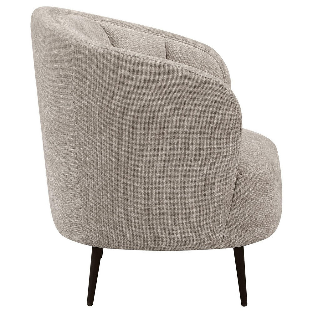 Benjara Zui Curved Accent Armchair, 33 Inch, Beige, Modern Sleek Tapered Metal Legs