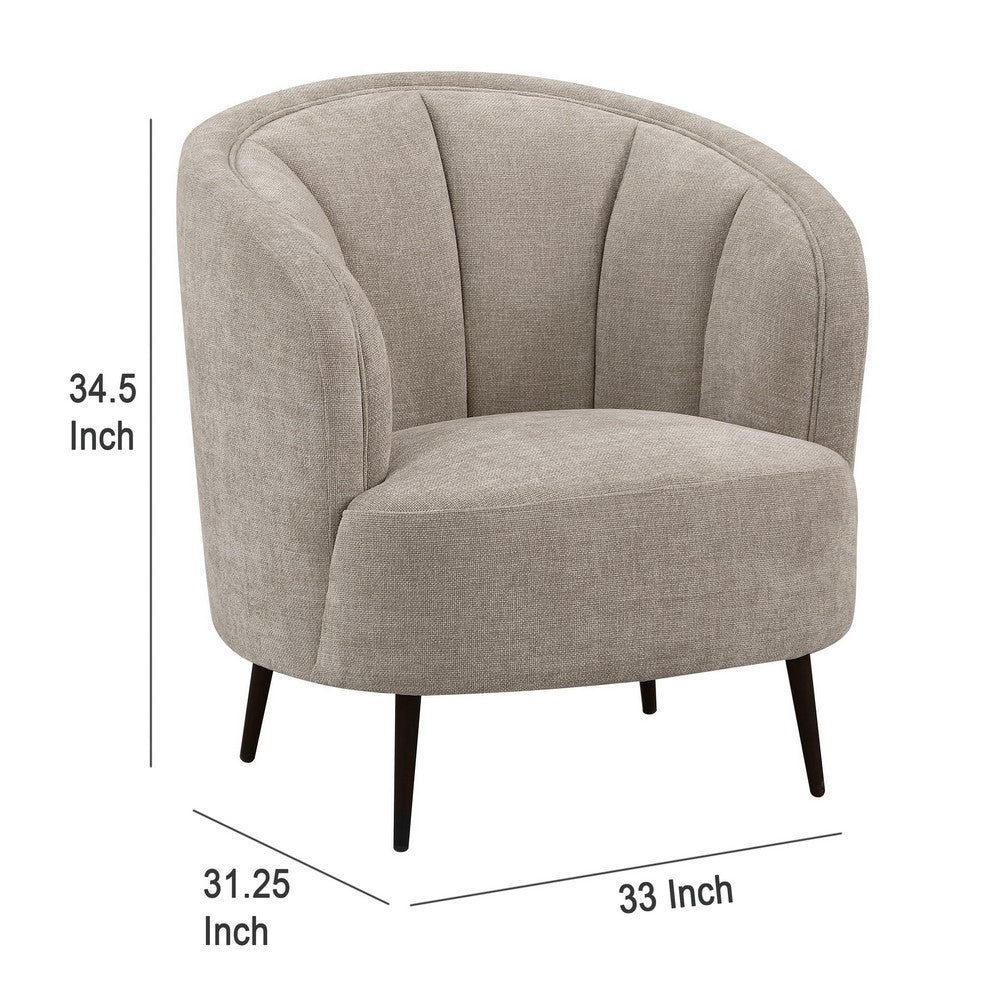 Benjara Zui Curved Accent Armchair, 33 Inch, Beige, Modern Sleek Tapered Metal Legs