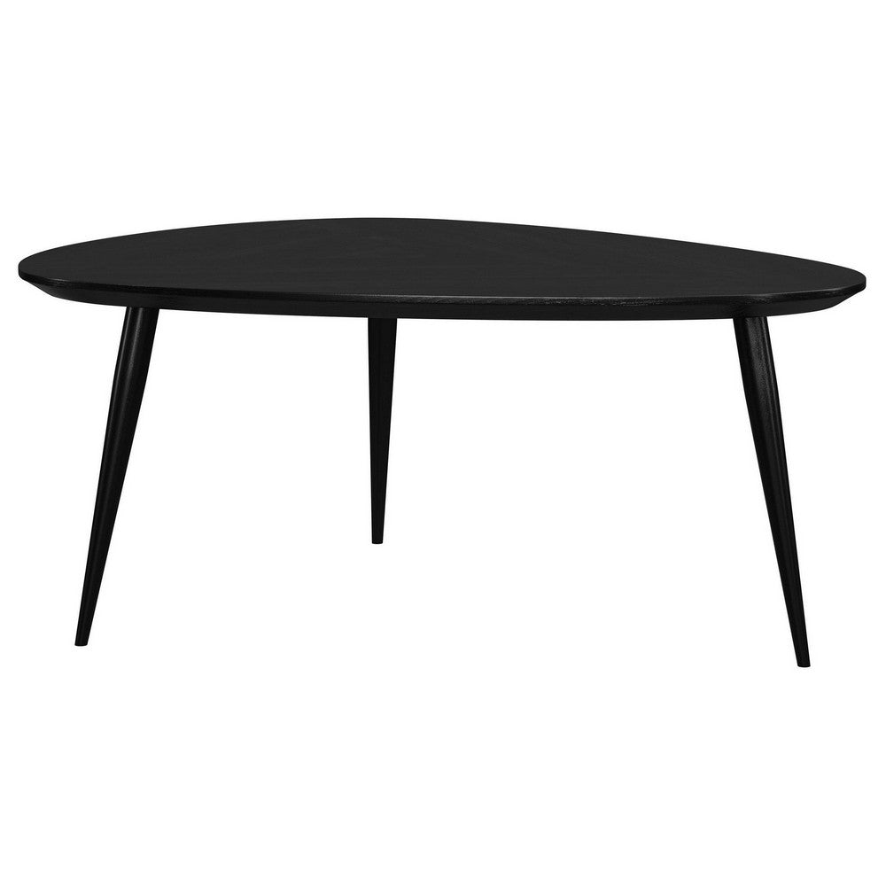 Benjara Deso Coffee Table, 39 Inch Triangular Black Mango Wood, Metal Legs