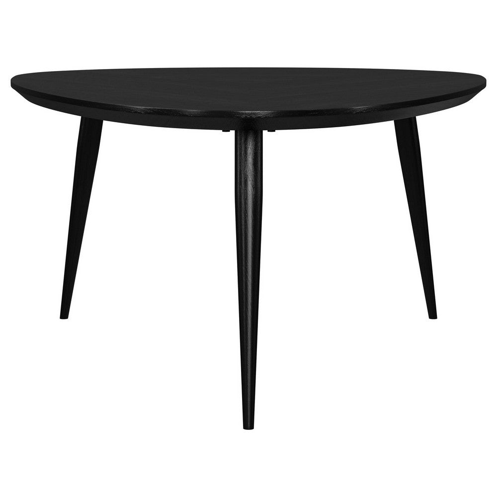 Benjara Deso Coffee Table, 39 Inch Triangular Black Mango Wood, Metal Legs