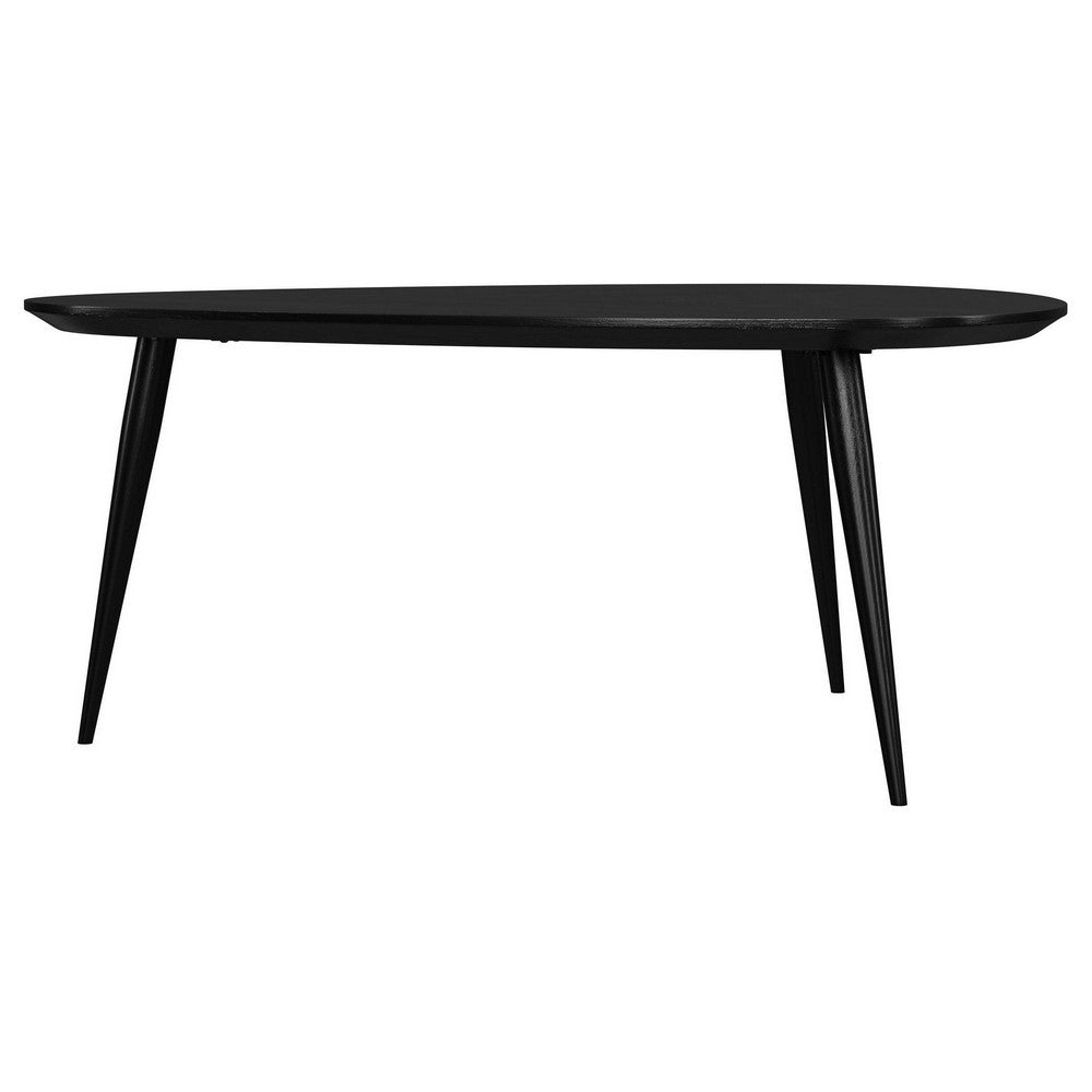 Benjara Deso Coffee Table, 39 Inch Triangular Black Mango Wood, Metal Legs