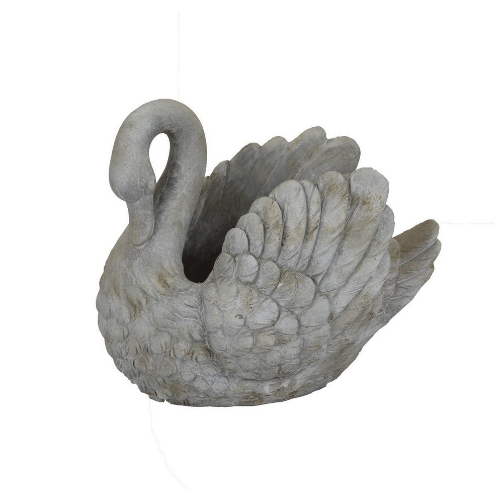 Benjara Jina Planter with Swan Sculpted Details, Gray Terracotta 10 Inch