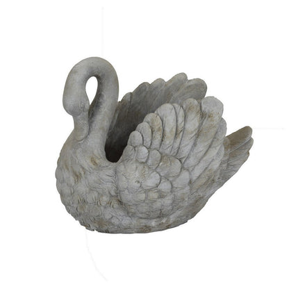 Benjara Jina Planter with Swan Sculpted Details, Gray Terracotta 10 Inch