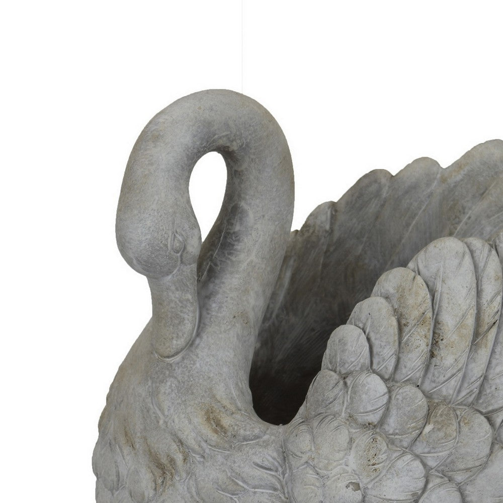 Benjara Jina Planter with Swan Sculpted Details, Gray Terracotta 10 Inch