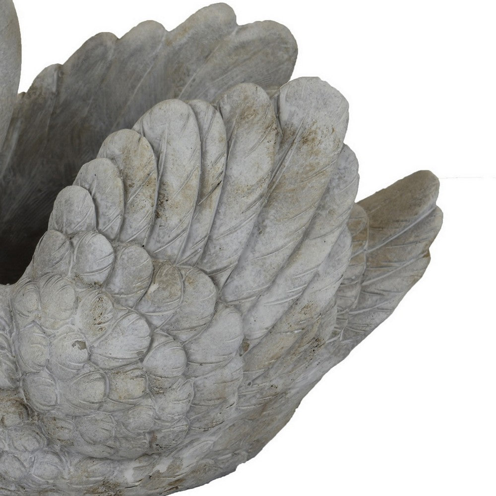 Benjara Jina Planter with Swan Sculpted Details, Gray Terracotta 10 Inch