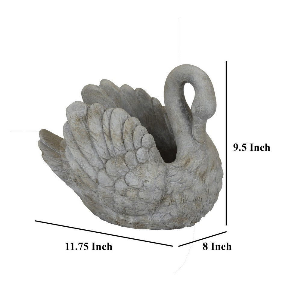 Benjara Jina Planter with Swan Sculpted Details, Gray Terracotta 10 Inch