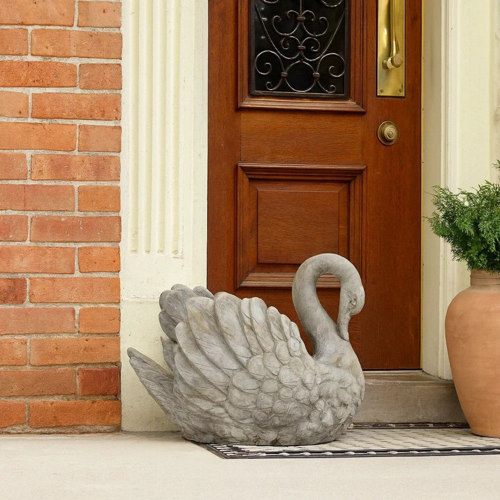 Benjara Jina Planter with Swan Sculpted Details, Gray Terracotta 10 Inch