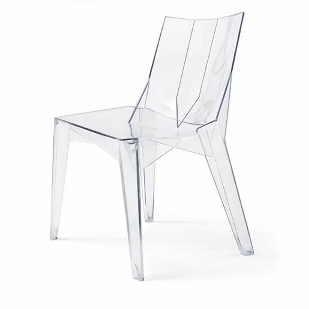 Benjara Outdoor Dining Chair Set of 4, Geometric Design, Transparent Clear