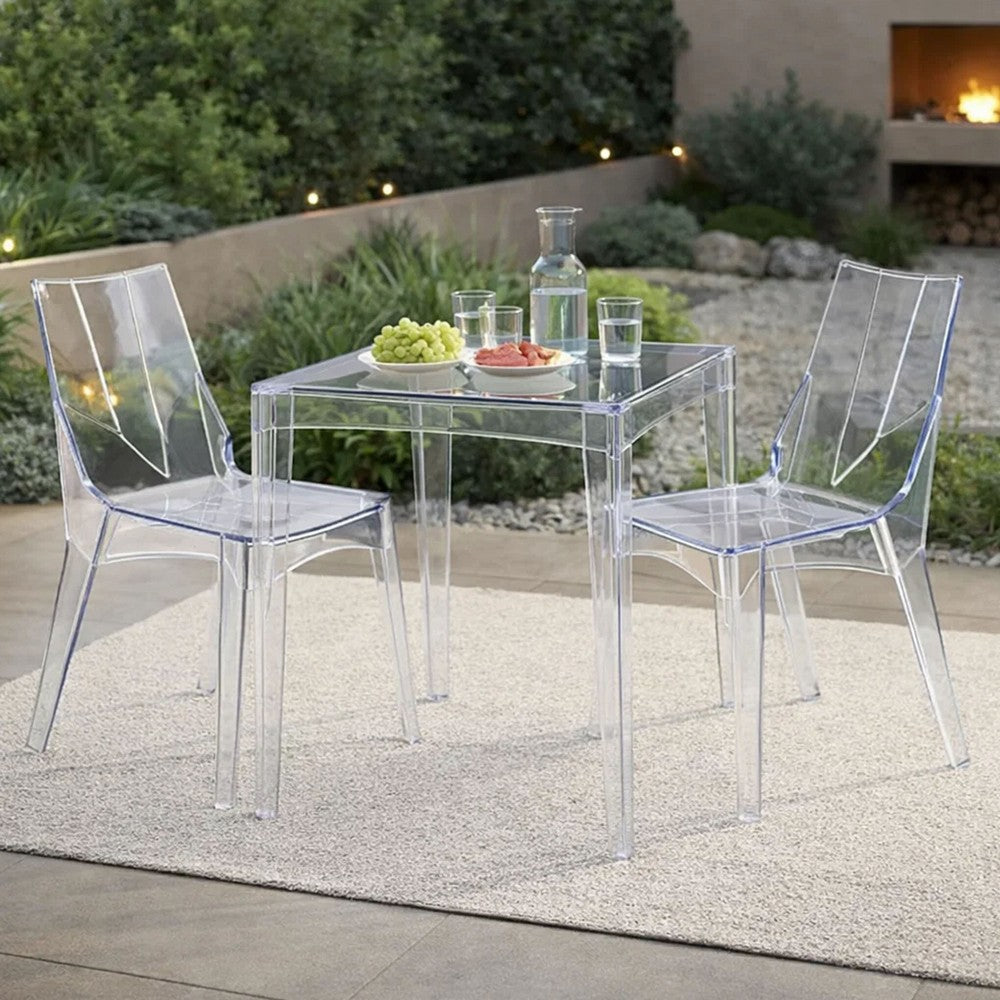 Benjara Outdoor Dining Chair Set of 4, Geometric Design, Transparent Clear