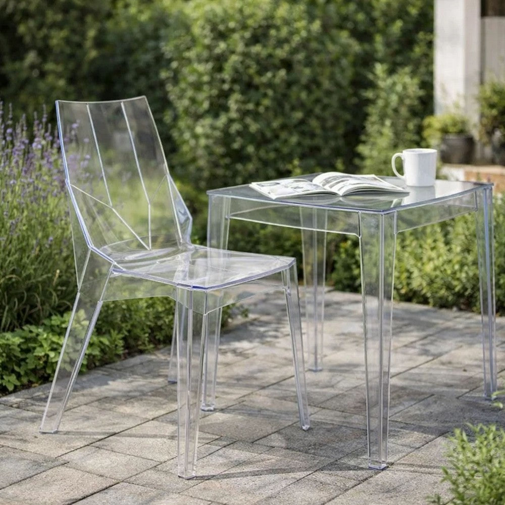 Benjara Outdoor Dining Chair Set of 4, Geometric Design, Transparent Clear