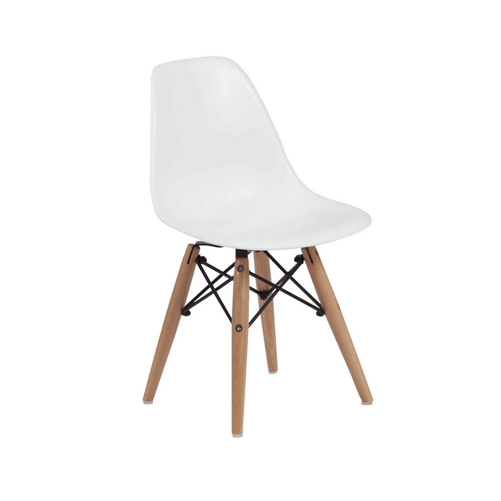 Benjara Ben Kids Dining Chair Set of 2, Modern White, Eiffel Brown Wood Legs