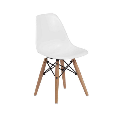 Benjara Ben Kids Dining Chair Set of 2, Modern White, Eiffel Brown Wood Legs