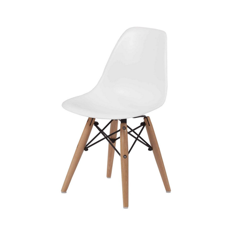 Benjara Ben Kids Dining Chair Set of 2, Modern White, Eiffel Brown Wood Legs