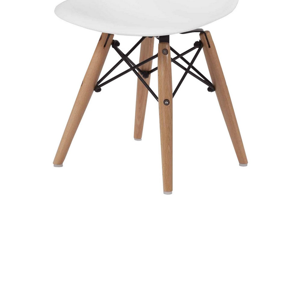 Benjara Ben Kids Dining Chair Set of 2, Modern White, Eiffel Brown Wood Legs