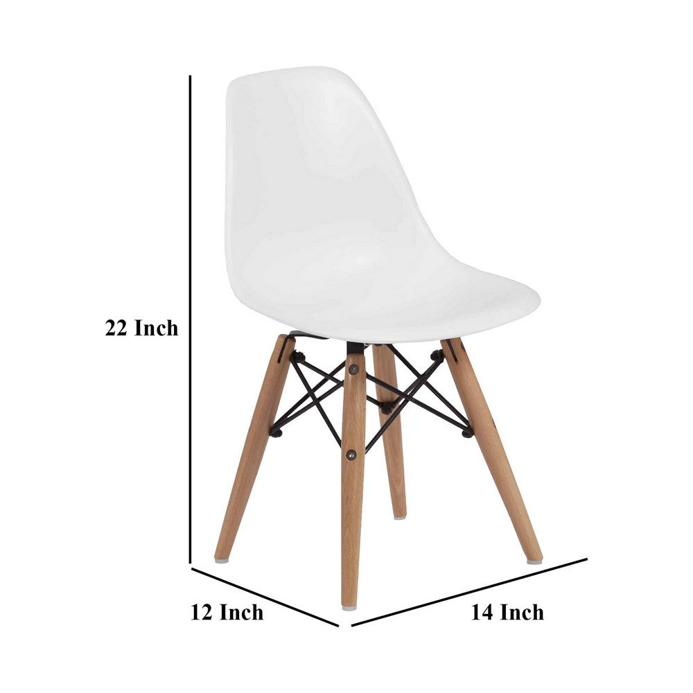 Benjara Ben Kids Dining Chair Set of 2, Modern White, Eiffel Brown Wood Legs