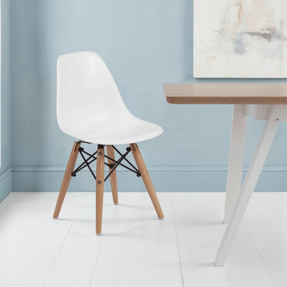 Benjara Ben Kids Dining Chair Set of 2, Modern White, Eiffel Brown Wood Legs
