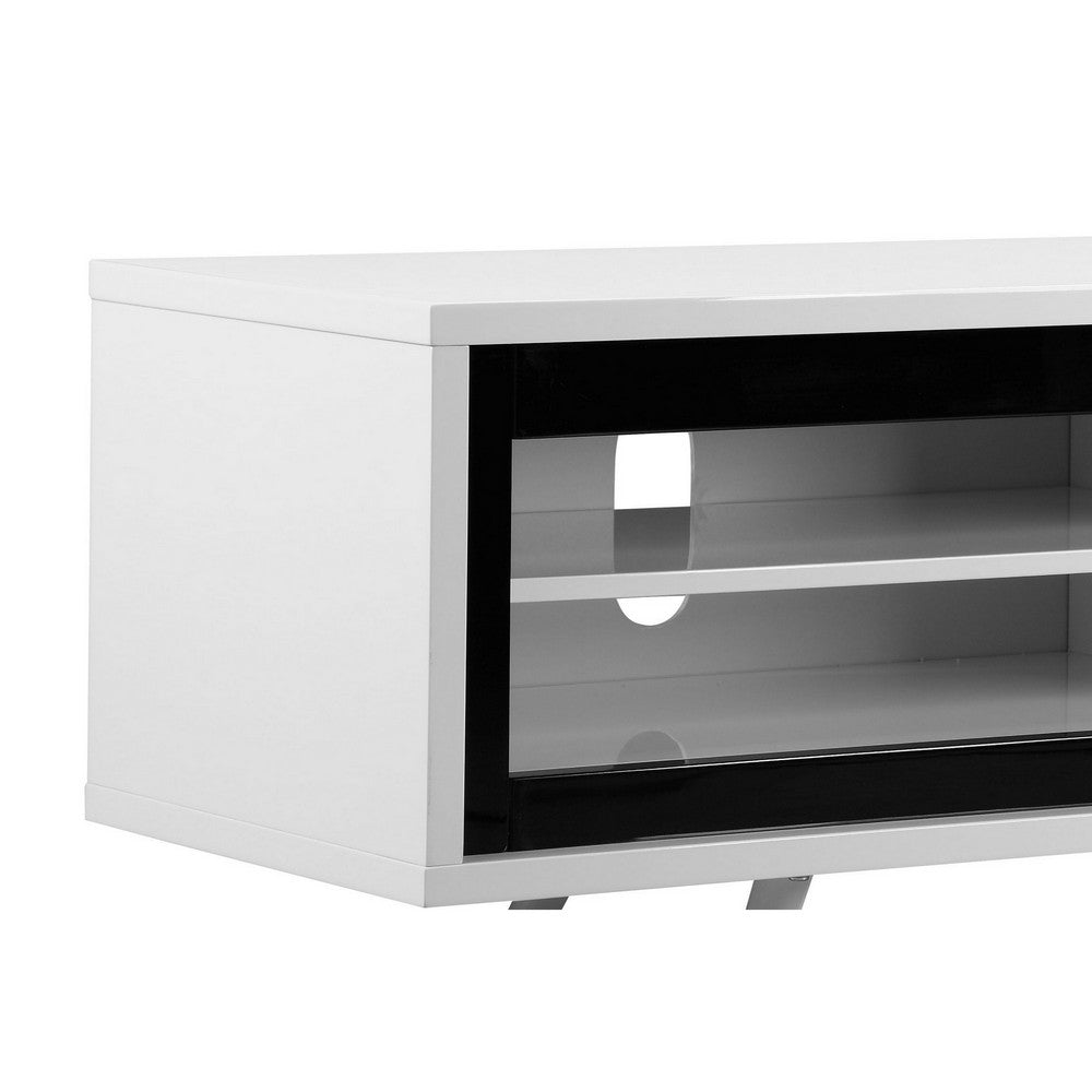 Benjara Hle TV Stand Media Console, Low Profile 59 Inch White Black Lacquer