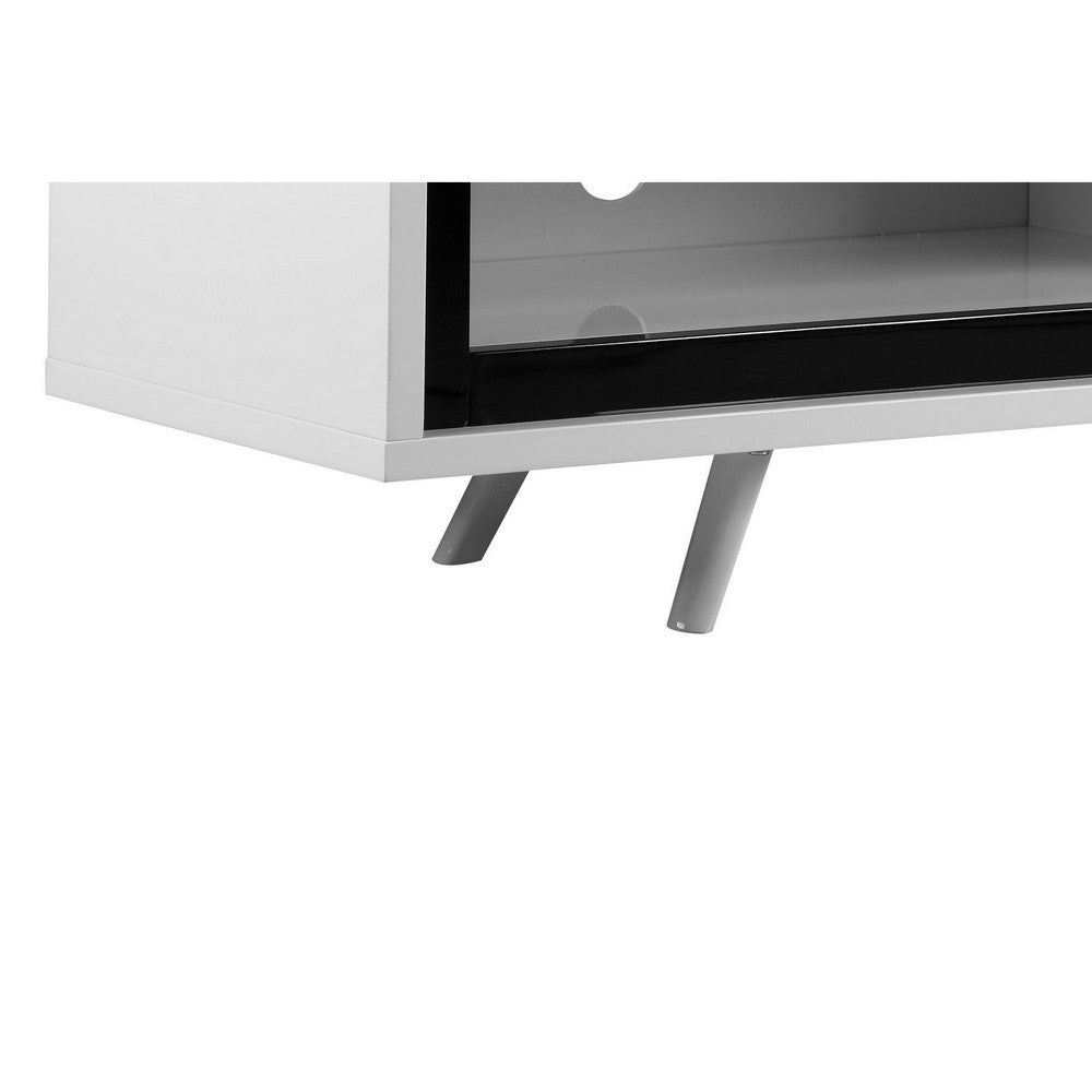 Benjara Hle TV Stand Media Console, Low Profile 59 Inch White Black Lacquer