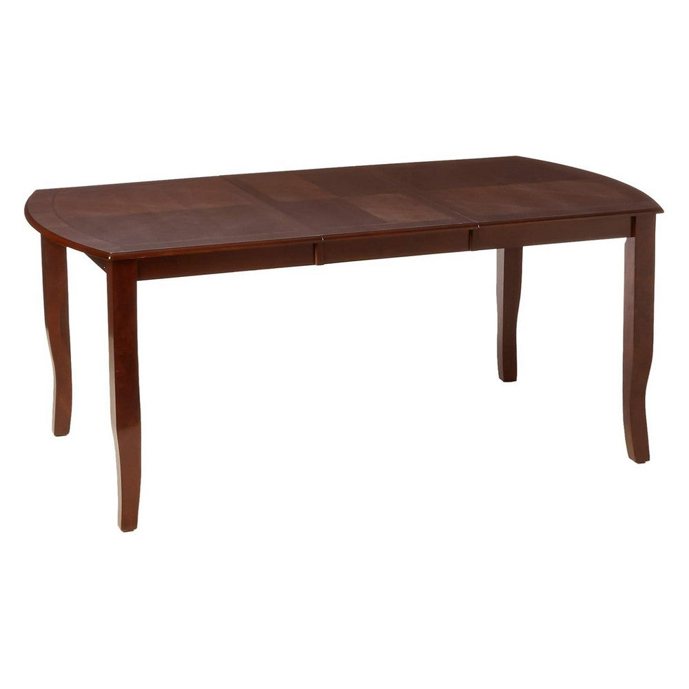 Benjara Woody 7pc Dining Table Set, 18-Inch Leaf, Espresso Faux Leather Chairs