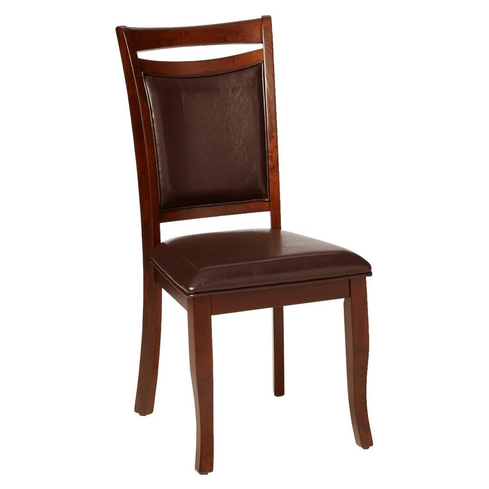 Benjara Woody 7pc Dining Table Set, 18-Inch Leaf, Espresso Faux Leather Chairs