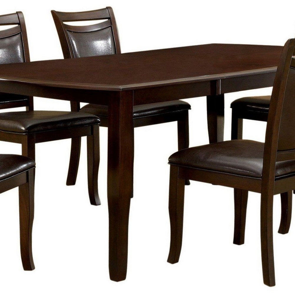 Benjara Woody 7pc Dining Table Set, 18-Inch Leaf, Espresso Faux Leather Chairs