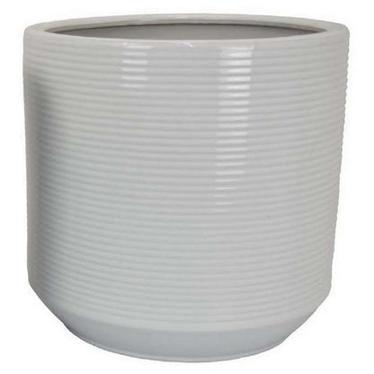 Benjara Fusie Planter Set of 2, Round, White Ceramic, Horizontal Texture