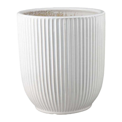 Benjara Lyna Accent Planter Set of 2, White Ceramic, Vertical Ribbed Texture
