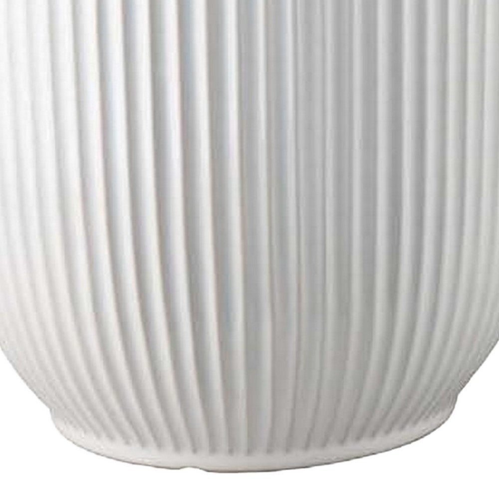 Benjara Lyna Accent Planter Set of 2, White Ceramic, Vertical Ribbed Texture