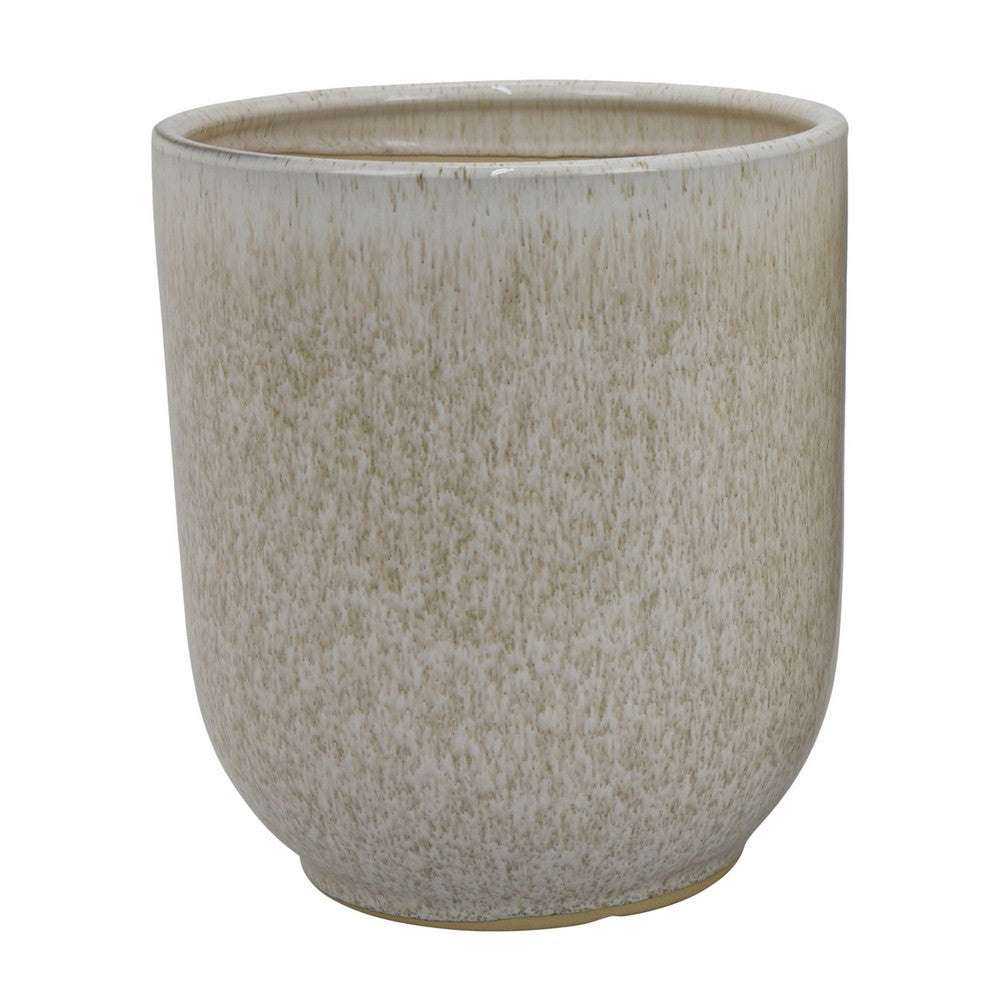 Benjara Lyna Accent Planter Set of 2, White Gray Ceramic Smooth Glossy Texture