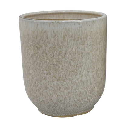 Benjara Lyna Accent Planter Set of 2, White Gray Ceramic Smooth Glossy Texture