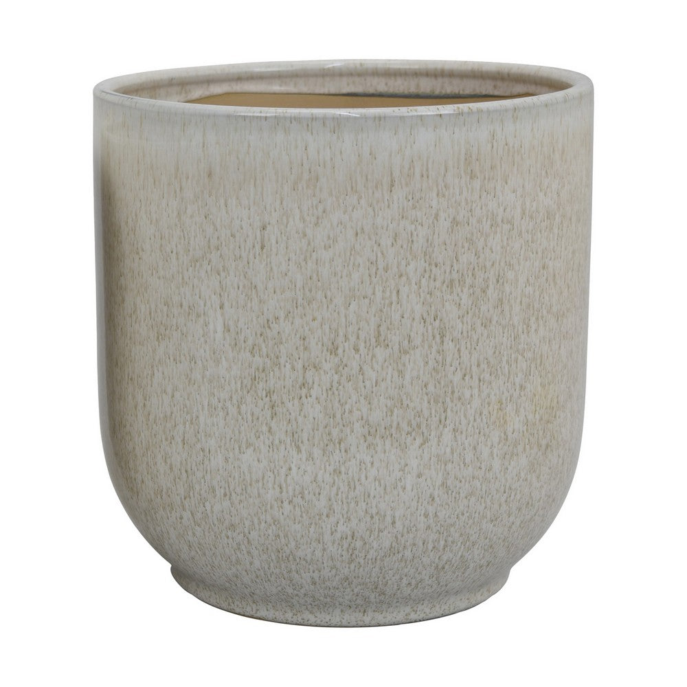 Benjara Lyna Accent Planter Set of 2, White Gray Ceramic Smooth Glossy Texture